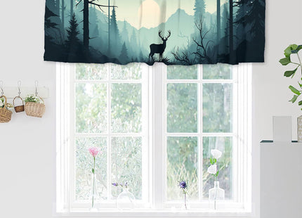 ZYQENGIMGA Deer Valances Window Treatments Misty Forest Rustic Wildlife Moose Pine Forest Silhouette Rod Pocket Window Valance for Living Room Bathroom Bedroom Kitchen 54 x 18 Inch, 1 Panel