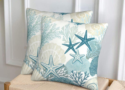 Tebjh Coastal Beach Nautical Throw Pillow Covers 18x18 Set of 2 Teal Starfish Coral Cushion Cases Home Decor