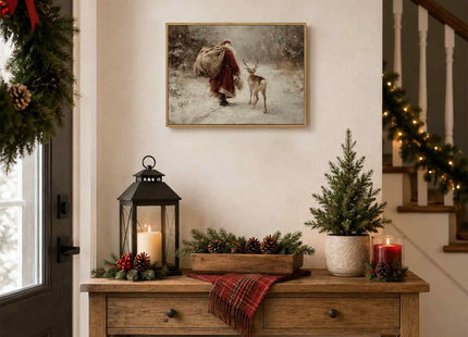 Framed Vintage Christmas Santa Deer Canvas Wall Art 8x10in