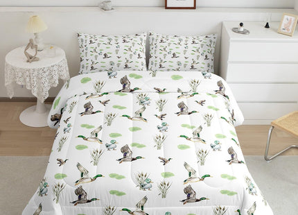 Erosebridal Mallard Duck Comforter Set Toddler Size Woodland Wild Duck Bedding Set for Kids Boys Girls Waterfowl Flying Ducks Duvet Insert Rustic Farmhouse Comforter Hunting Wildlife Theme,2 Pcs
