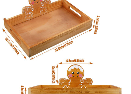 Sliner Christmas Wood Serving Tray with Handles, Gingerbread Man