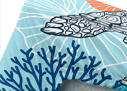 HOSIMA Sea Turtle Bedding Set,Coastal Beach Themed Bedroom Fitted Sheet Queen Size for Kids Teen Girls Boys Room Decor,1 Fitted Sheet+2 Pillowcases.