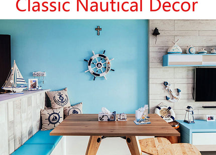 SeaHug Nautical Pen Holder, Coastal Wooden Desk Organizer with Seagull, Starfish and Seashell Details, Small Beach-Themed Pencil Cup for Office Desk, Vanity, Bathroom Counter Decor