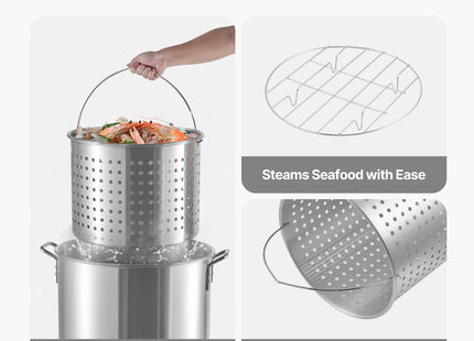 VEVOR 100 Qt Seafood Boiling Kit with Strainer, Outdoor Seafood Boil Pot and Basket, Cooking Set for Crab Crawfish Lobster Boiling, Aluminum Stockpot with 100,000 BTUs Propane Burner and Steamer Rack