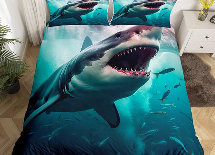 Kids Shark Bedding Set Full 3D Ocean Animal Duvet Cover for Girls,Boys,Teens 3 Pcs Hawaiian Beach Theme Bedding Underwater Children Bedspread Ocean Sea Sharks Pattern Printed on Blue Comforter Cover