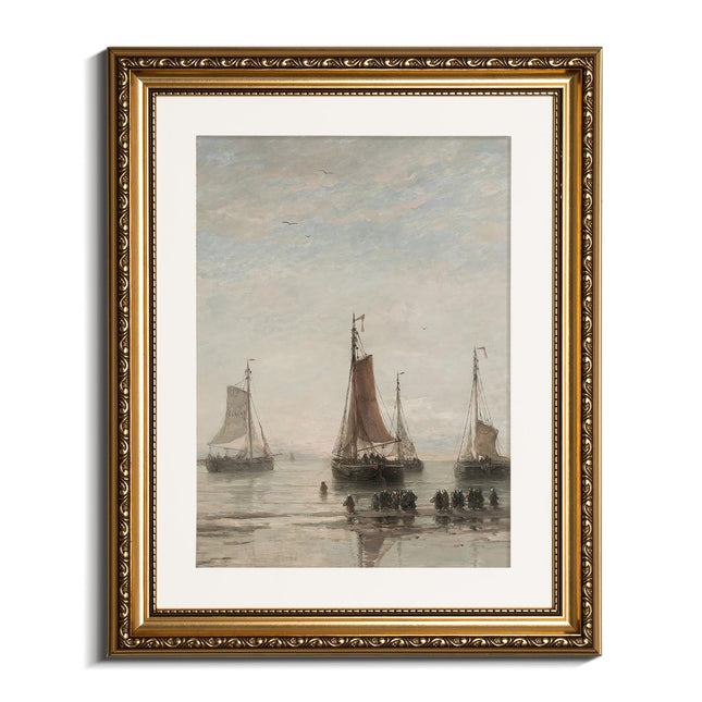 InSimSea Retro Gold Framed Wall Art, Home Room Classical Ocean Sailboat Vintage Wall Decor, Canvas Print Artwork, Farmhouse Country Decor, Antique Picture Frame Landscape Paintings, 13x16 Inch