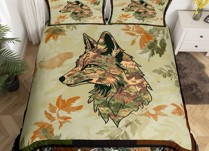 Wolf Bedding Set Twin For Boys Woodland Camo Hunting Duvet Cover Army Green Tree Branches Camouflage Wild Animal Comforter Cover For Adults Men,Botanical Leaves Rustic Bed Set With 1 Pillow Case