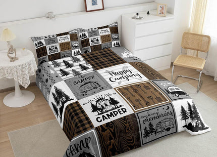 Erosebridal Rustic Camping Bedding Set Rv Camper Comforter Set Queen Farmhouse Buffalo Plaid Down Comforter Rv Accessories for Inside,Travel Trailers Bunk Quilt Duvet Country Cabin Lodge Decor
