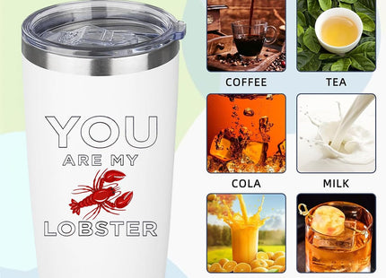 Ruistune You Are My Lobster Quote Tumbler - 20oz Retro Friendship Gift for Best Friends, Couples - Funny 90s TV Show Inspired Design - Stainless Steel Vacuum Insulated Travel Mug, White