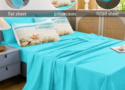 Bedbay Beach Comforter Set 8 Pcs Queen Bed in a Bag Coastal Bedding Ocean Beach Themed Bedding Set Queen Comforter with Sheets Turquoise Seaside Starfish Quilt Set (Aqua,Queen)