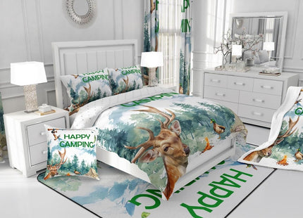 Erosebridal Happy Camping Comforter Set,RV Camper Toddler Bedding Set for Boys Girls Kids Bedroom Decor,Hunting Deer Fishing Bed Set Rustic Mallard Duck Bedding Comforter Sets,1 Pillowcase