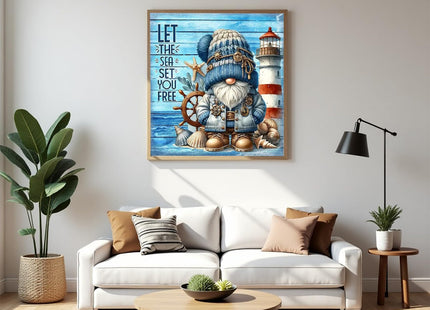 APTDYIGL 5D Seashore Lighthouse Diamond Painting Kits for Adults Beginner,DIY Gnome Diamond Art Kits for Adults,Round Full Drill Diamond Dots with Gem Art Kits,Home Wall Decor 13.7X13.7inch