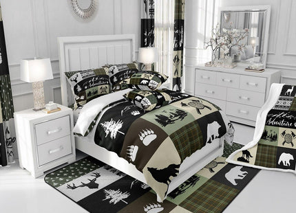 Castle Fairy Rustic Farmhouse Comforter Set Queen Size,Bear Deer Wolf Wild Animals Patchwork Bedding Set for Women Adult,Cabin Decor Exotic Aztec Boho Luxury Bed Duvet Insert, 2 Pillowcases