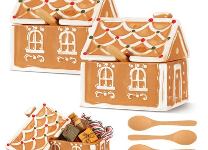 Honeydak 2 Pack Ceramic Gingerbread House Cookie Sugar Bowl