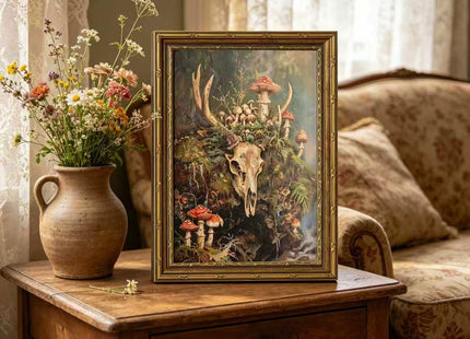 Vintage Gold Framed deer Wall Art, Deer Skull Canvas Print, 9x11 In