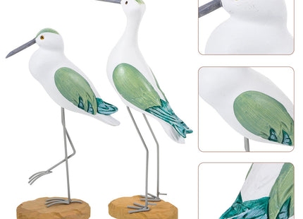 2 Pcs Green Seagull Figurines, Coastal & Nautical Table Sculpture, Modern Synthetic Resin Bird Decor for Shelf, Desk, Office, Garden, Beach House