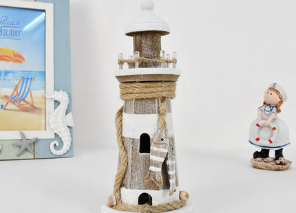 Wooden Lighthouse Decoration with Lights Nautical Tabletop Centerpiece