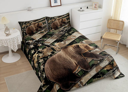Feelyou Kids Bear Comforter Set Toddler Size Camo Rustic Bear Bedding Set for Boys Teens Decor Camouflage Comforter Farmhouse Cabin Bear Duvet Set 2Pcs