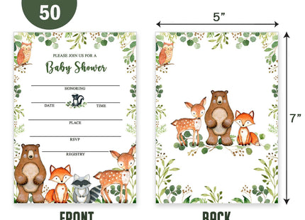 50 Woodland Baby Shower Invitations, Forest Woodland Greenery Invitations