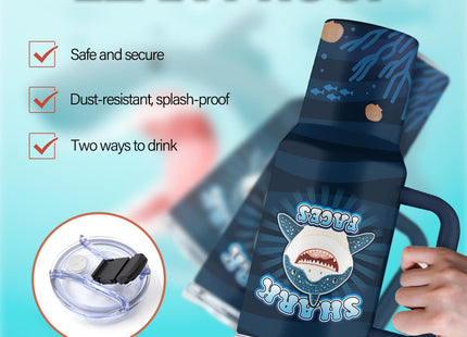 Uibunoo Whale Shark 40oz Tumbler, with Handle Straw, Stainless Steel Cup