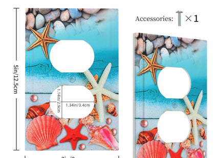 Beach Starfish Seashell 1 Gang Electrical Duplex Outlet Cover Nautical Beach Decorative Wall Plate Board Receptacle Wallplate Switch Plate for Home Decor
