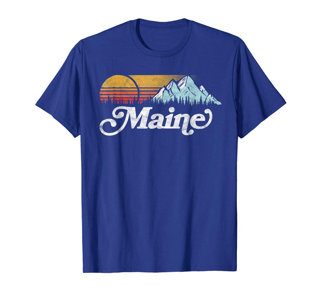 Retro Vibe Maine Vintage Mountains & Sun T-Shirt Small