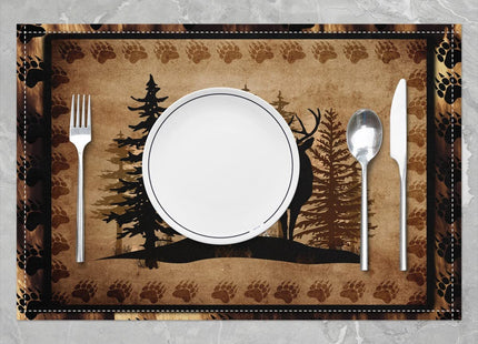 Cute Deer jejeloiu Placemats Girls Kids Deer Hunting Washable Table Mats Placemat Bear Paw Print Tree Pattern Kitchen Dinner Party Table Mats Exotic Style Brown Table Place Mats, 18"x12"