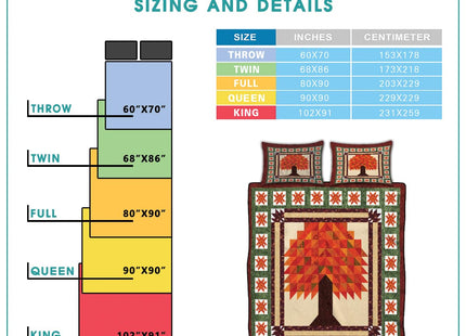 Jeminise Autumn Tree Quilt Blanket – Cozy Fall-Themed Bedspread with Patchwork Star, Soft Lightweight Bedspread - Cabin Decor Bedding for Autumn Lovers Bedroom