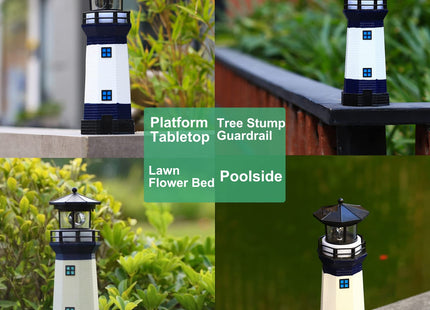 HSHD Lighthouse with Rotating Beacon LED Lights - Solar Lighthouse Lamp Outdoor Decorative for Garden Patio Well Cover Gifts(Blue2)