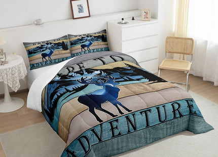 Erosebridal Hunting Comforter Set Full Cute Deer Bedding Set, Jungle Animal Duvet Insert Rustic Lodge Cabin Quilt Comforter, Woodland Wildlife Bedding Comforters & Sets Dare to Adventure Print Decor