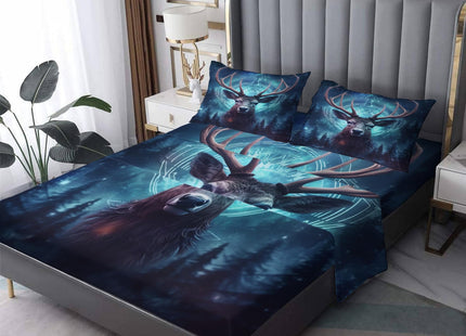 King Size Sheets Set - Deer Bed Sheets, Woodland Animal Bedding Sheets & Pillowcases, Soft Microfiber & Deep Pocket & Wrinkle Free Patterned Sheet Set, 1 Fitted Sheet, 1 Flat Sheet, 2 Pillow Cases