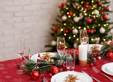Tegeme Christmas Snowflake Tablecloth Winter Table Decor, Red, 52" X 70"