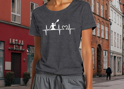 sallrue Kayaking Shirts for Women Kayak Kayaker Heartbeat Tshirts Nautical Boat Canoe Lover Tee Tops Grey