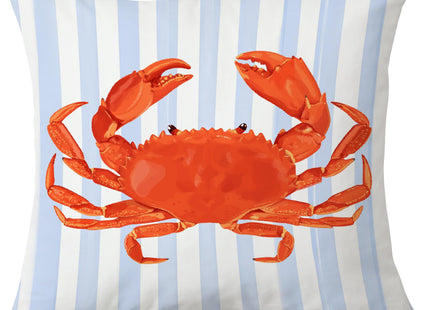 Exqcom Coastal Red Crab Pillow Covers 18x18, Blue and White Striped Coastal Nautical Crab Throw Pillow Covers for Bedroom Beach House Home, Preppy Beach Room Decor