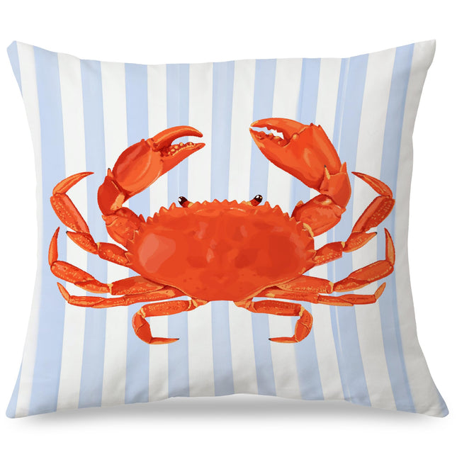 Exqcom Coastal Red Crab Pillow Covers 18x18, Blue and White Striped Coastal Nautical Crab Throw Pillow Covers for Bedroom Beach House Home, Preppy Beach Room Decor