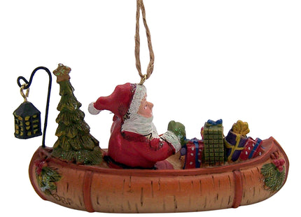 Santa in a Birch Canoe Christmas Ornament, 4 Inches