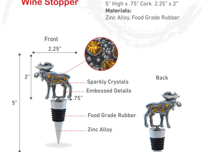 Cheers Moose Metal Wine Stopper - Reusable Wine Tools and Accessories Bottle Stopper, Wildlife Wine Bottle Stopper, Airtight Leakproof Wine Topper Sealer Cork Plug, Decorative Wine Bottle Stopper Gift