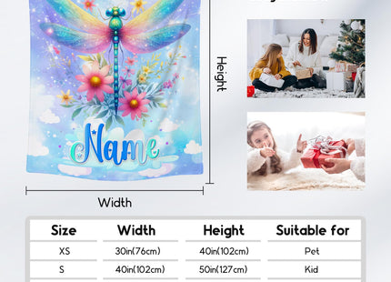 COOPASIA Dragonfly Gifts, Personalized Blanket for Girls Women, Custom Warm Flannel Kids Throw Dragonfly Decor for Couch