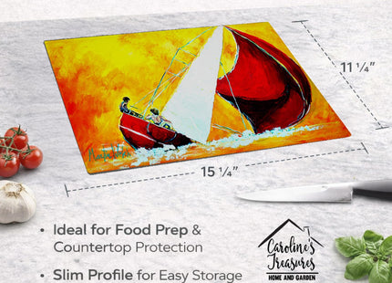 Caroline's Treasures MW1211LCB Sailboat Break Away Glass Cutting Board Large Decorative Tempered Glass Kitchen Cutting and Serving Board Large Size Chopping Board