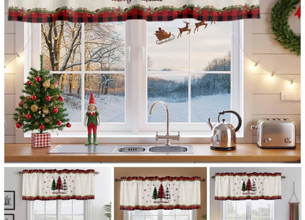 Christmas Curtain Valance for Windows Pine Tree Holly Rod Pocket Valance Window Treatments Snowflake Xmas Buffalo Plaid Check Short Curtains for Kitchen Windows Bathroom Bedroom 54x18in