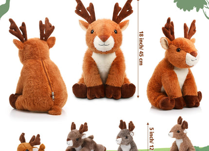 Poen Plush Deer Stuffed Animal Set with 4 Baby Deer Zippered, Sitting