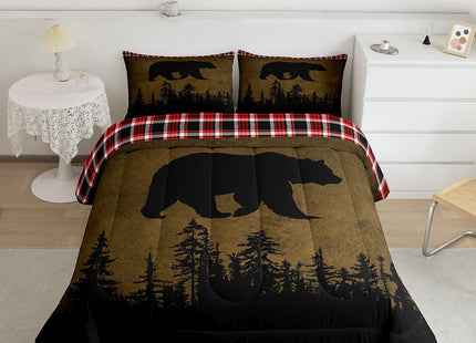 Erosebridal Bear Buffalo Plaid Comforter Set Twin Size 2 Piece Bedding Set