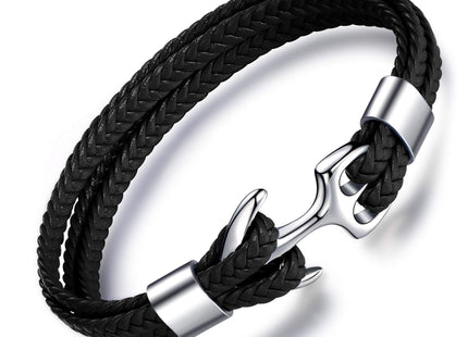 MicLee Men's Vintage Anchor Leather Bracelet Multilayer Bracelet Cuff Wrap Rope Wristband with Gift Box