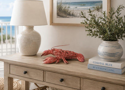 Red Lobster Statue Figurine - Ocean Decor Beach House Accent - Coral Reef Coastal Nautical Tabletop Decor (12.25" x 8.25")