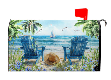 Summer Beach Mailbox Covers Magnetic Nautical Ocean Sea Mailbox Cover Standard Size 21 x 18 Inch Summer Mail Box Wraps for Farmhouse Garden Yard Decor