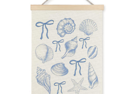 ignytiger Coastal Beach Seashell Wall Art Poster Framed, Ocean Beachy Room Decor Aesthetic, Blue Coquette Bow Seashell Canvas Wall Art Prints for Girly Home Bedroom Decor, 12x16 Inches