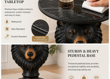 Sprgarde Luxury Bear Side Table, Black Faux Marble Top Accent End Table, Decorative Animal Sculpture Furniture for Living Room, Bedroom, Entryway Home Decor