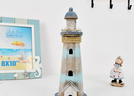 Morning View Wood Lighthouse Decor Table Nautical Lighted Light House Beach Coastal Ocean Seaside Marine Themed Home Decoration Lake House Bathroom Shelf Centerpiece