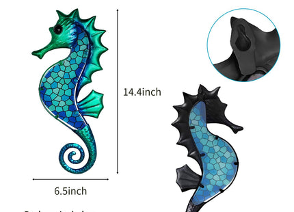 LIFFY Metal Seahorse Wall Art Mosaic Glass Ocean Wall Decor Coastal Sculpture Hanging Decoration for Home Garden Fence Pool Beach Bathroom