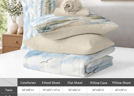 Zzzboro Full Size Comforter Set with Sheets, 7 Pieces Beach Coastal Bedding